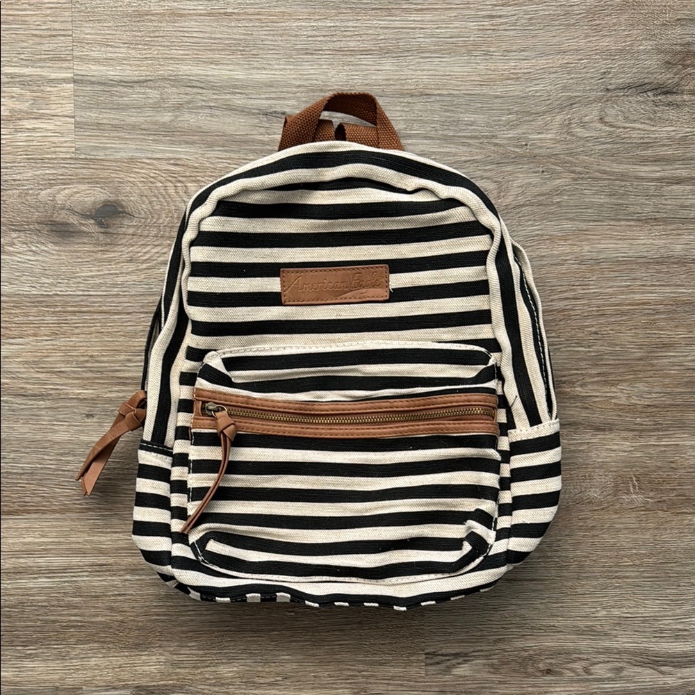 American Eagle 14x15.5” Striped Black and Tan Backpack
